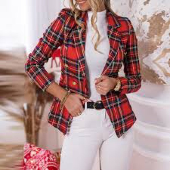 TALBOTS wool blend plaid blazer size 8P 8 petite -38 chest -23.5” long - Picture 9 of 9